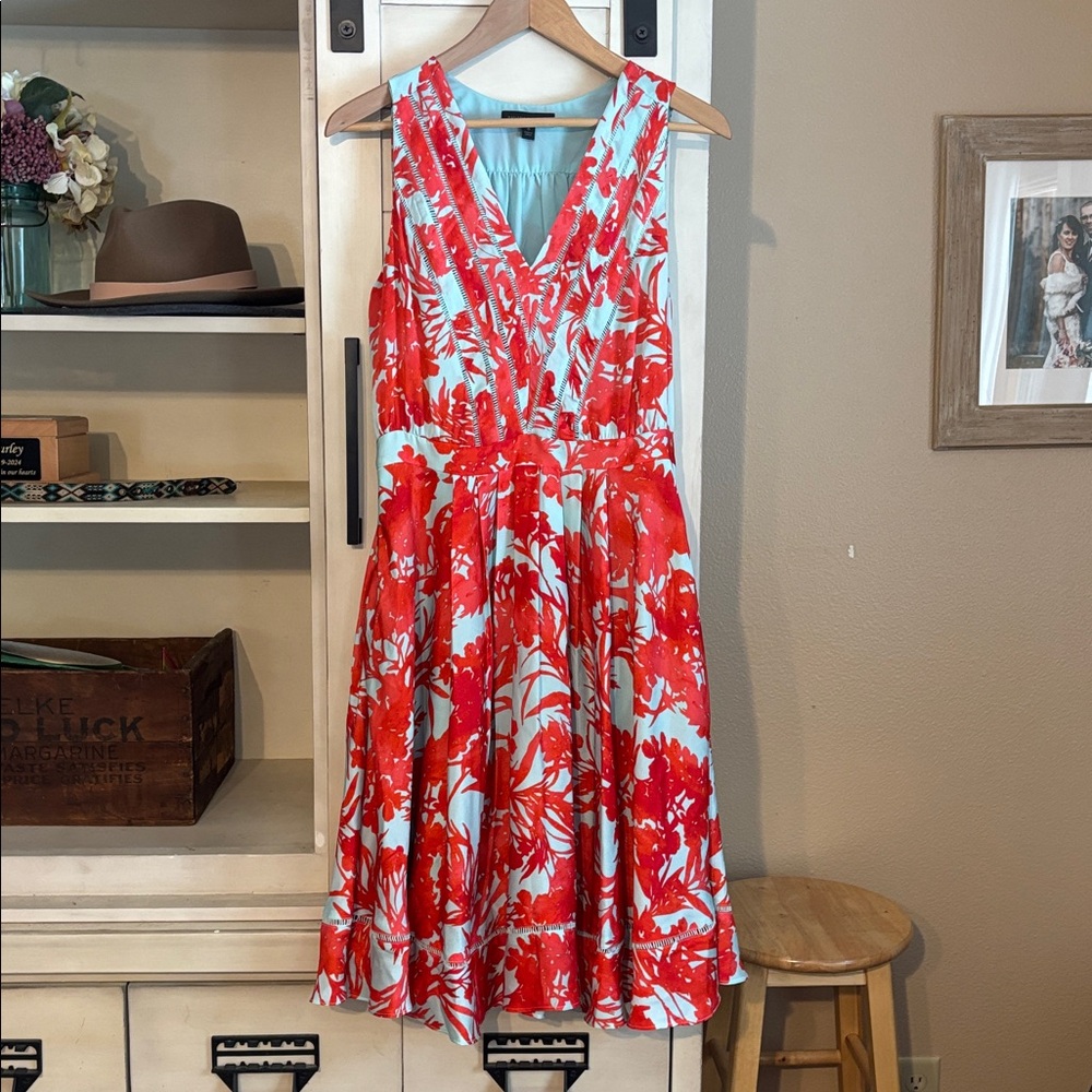 Banana Republic Red and Blue Floral Midi Dress